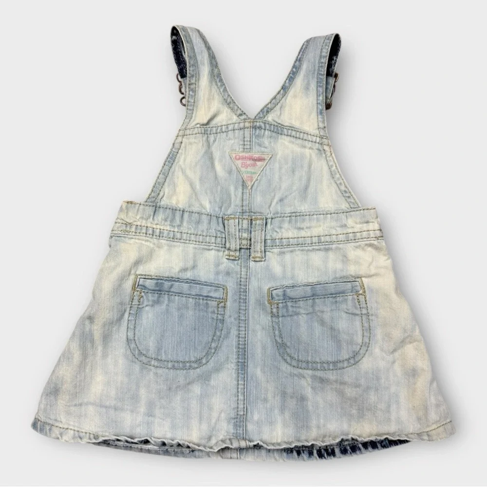 OshKosh Bgosh Baby Girls 12M Acid Wash Denim Overall Dress Stars Hearts 904-0374
